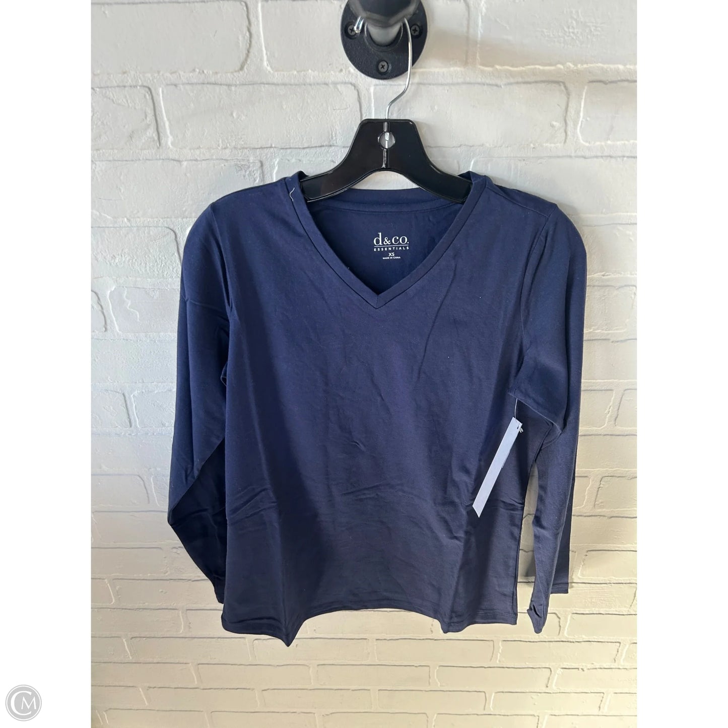 Top Long Sleeve Basic By D&co. In Blue, Size: Xs