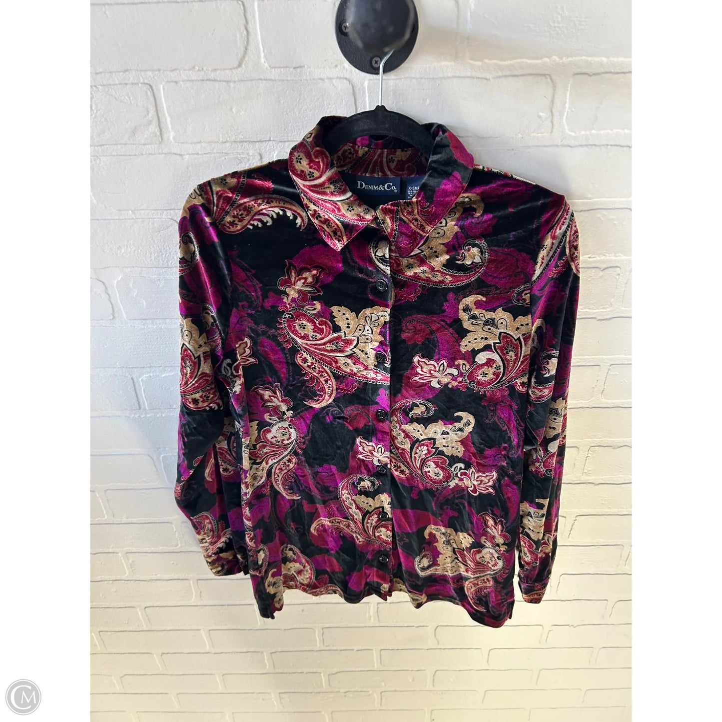 Top Long Sleeve By Denim And Co Qvc In Black & Pink, Size: Xs