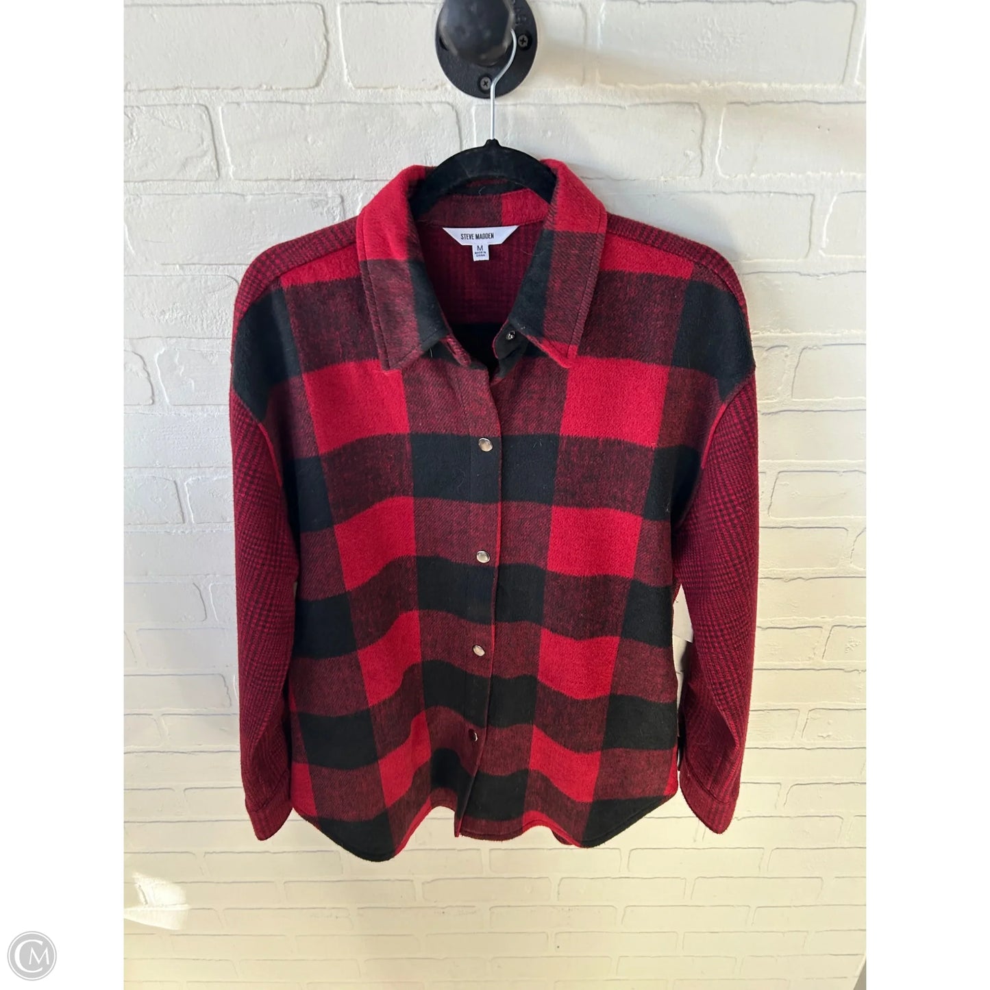 Jacket Shirt By Steve Madden In Black & Red, Size: M