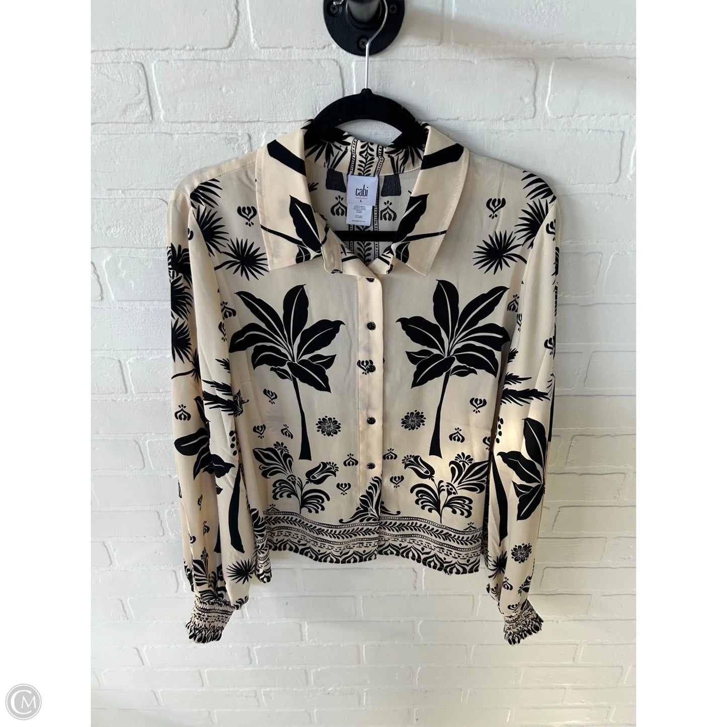 Top Long Sleeve By Cabi In Black & Cream, Size: L