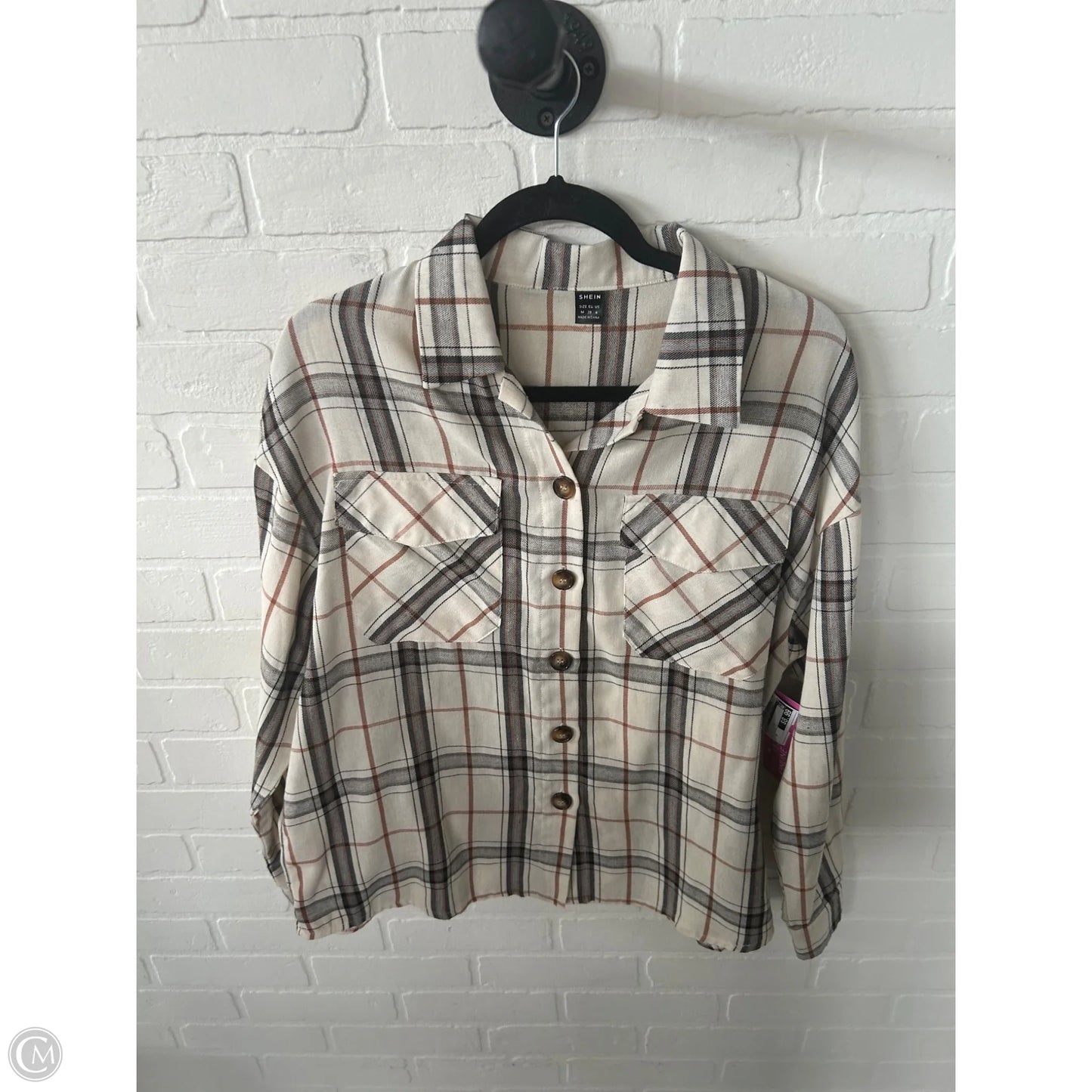 Top Long Sleeve By Shein In Black & Cream, Size: M