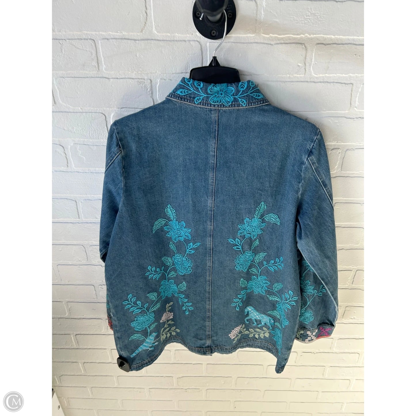 Jacket Designer By Johnny Was In Blue Denim, Size: M