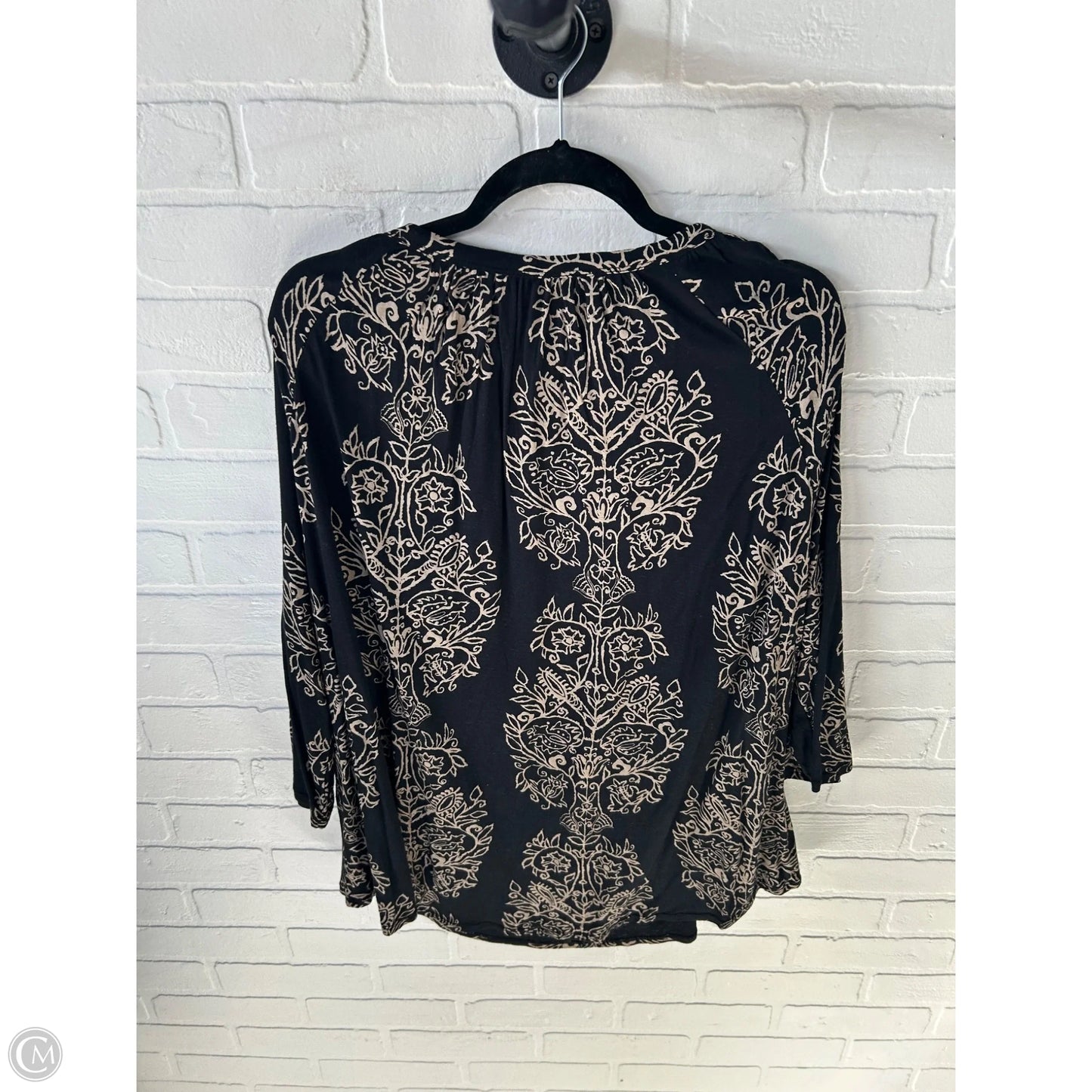 Top 3/4 Sleeve By Lucky Brand In Black & Tan, Size: 2x