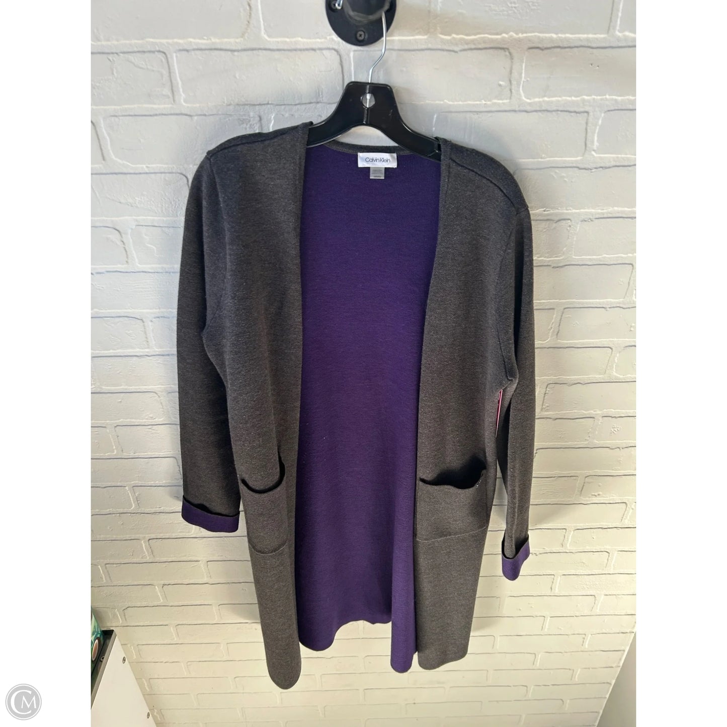 Sweater Cardigan By Calvin Klein In Grey, Size: M