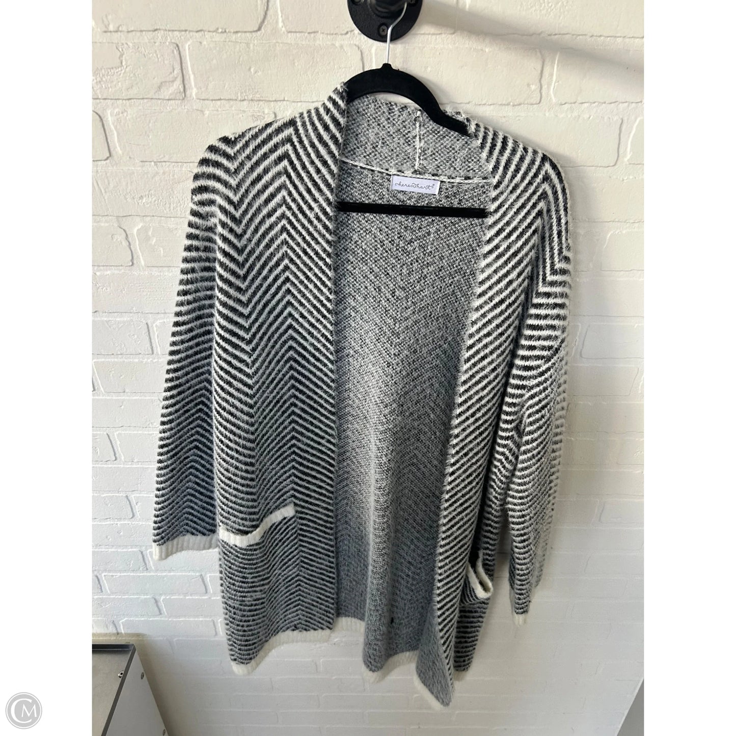 Sweater Cardigan By Keren Hart In Black & Cream, Size: L