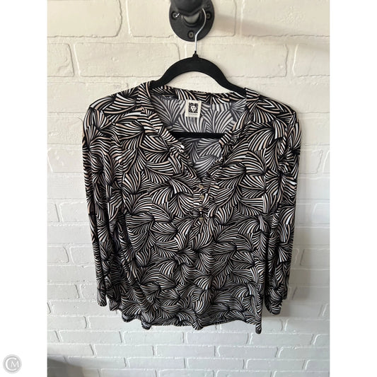 Top Long Sleeve By Anne Klein In Black & White, Size: M
