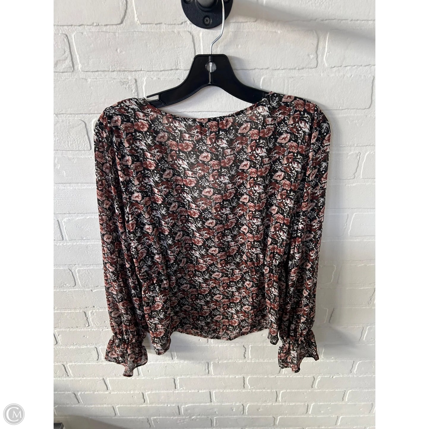 Top Long Sleeve By Nordstrom In Black & Brown, Size: S