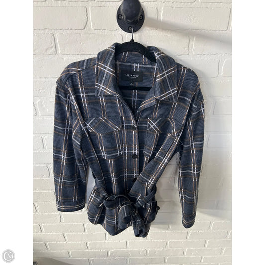Jacket Shirt By Liverpool In Blue & Tan, Size: M