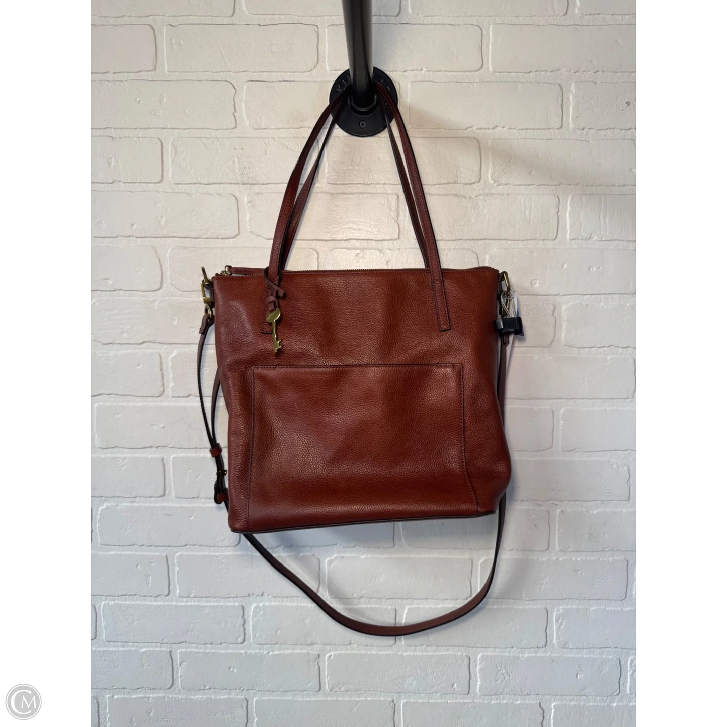 Handbag Leather By Fossil, Size: Medium