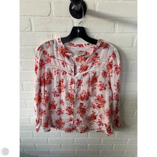 Top Long Sleeve By Loft In Orange & White, Size: M