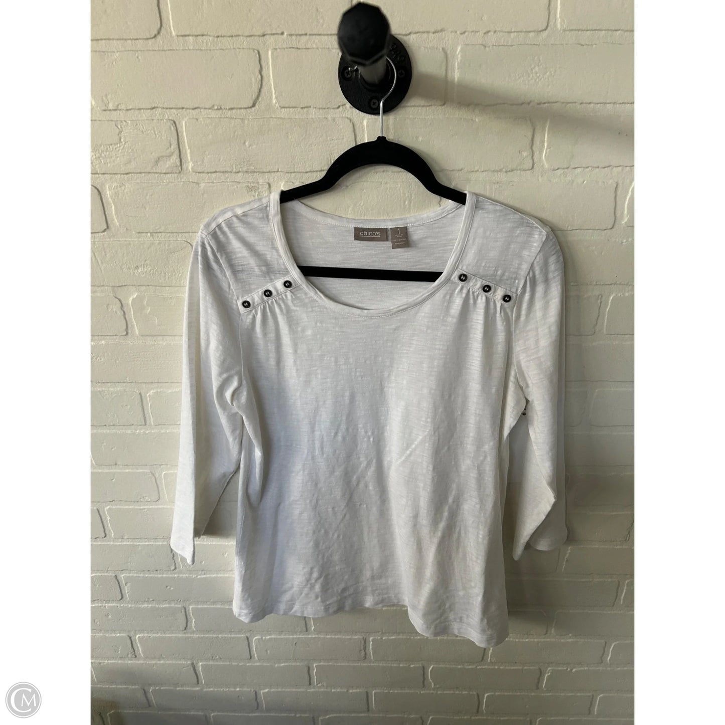 Top 3/4 Sleeve By Chicos In White, Size: M