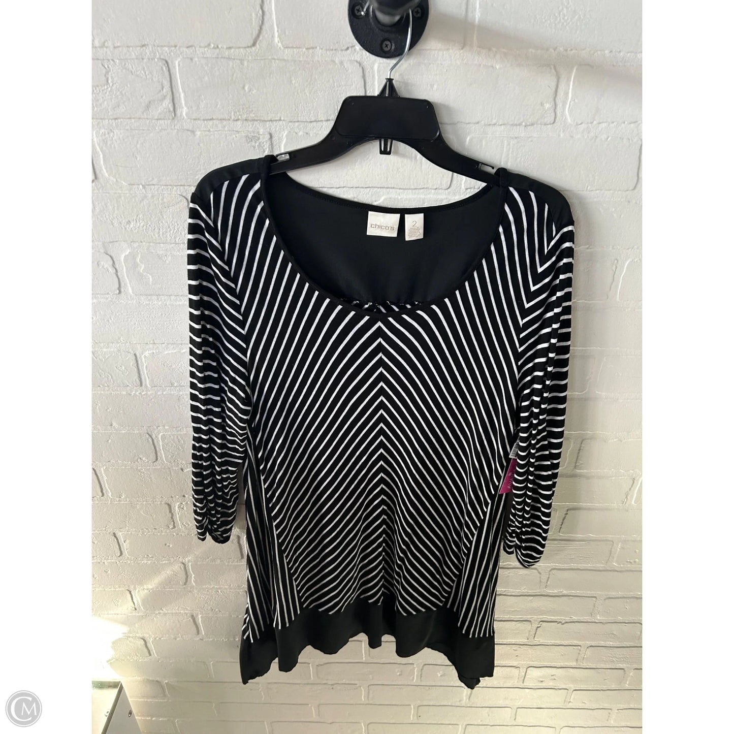 Top Long Sleeve By Chicos In Black & Cream, Size: L
