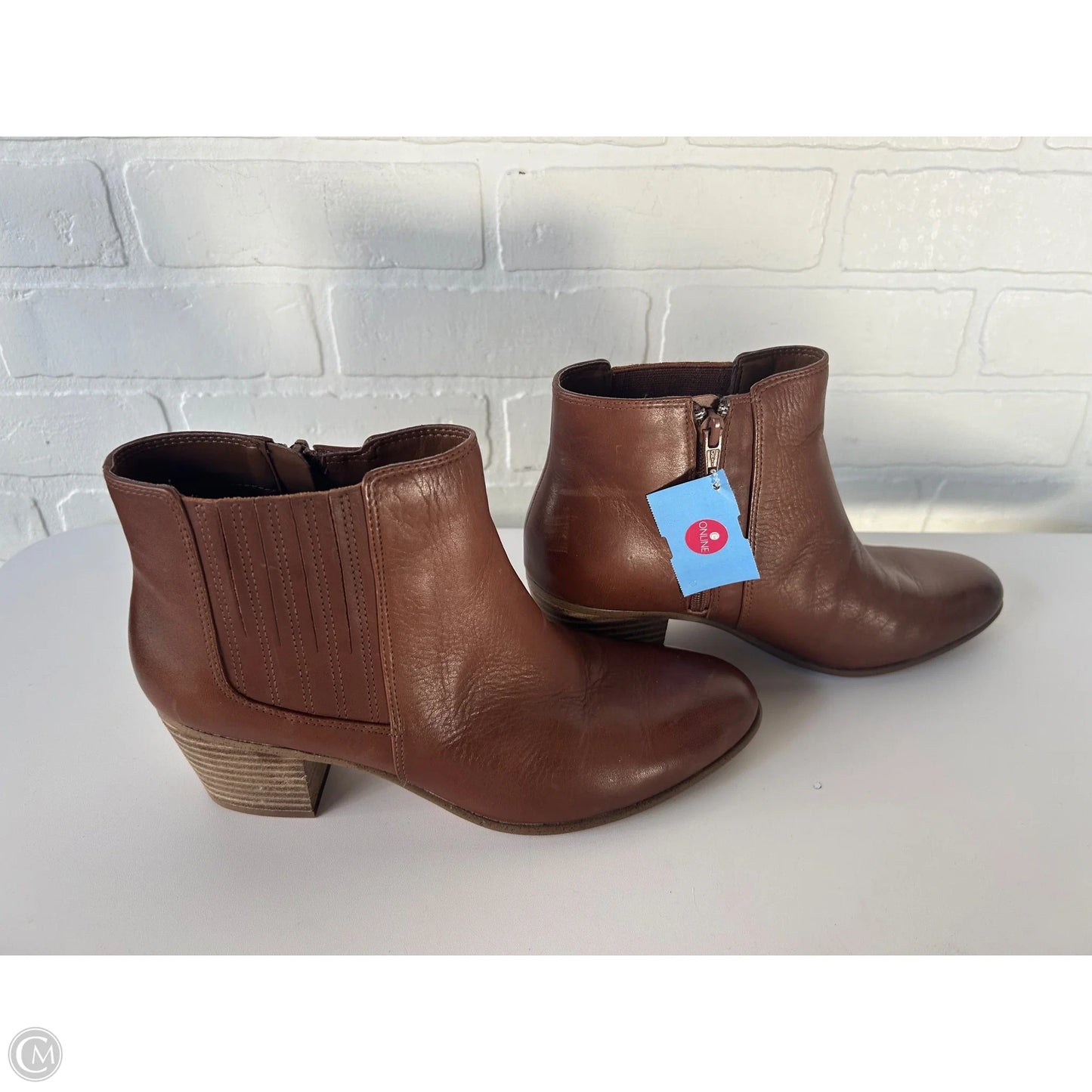 Boots Ankle Heels By Clarks In Brown, Size: 8.5