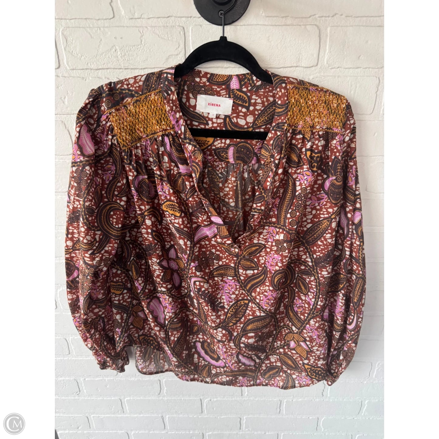 Top Long Sleeve By Cmb In Brown & Cream, Size: S