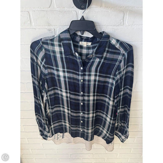 Top Long Sleeve By Jane And Delancey In Blue & White, Size: L