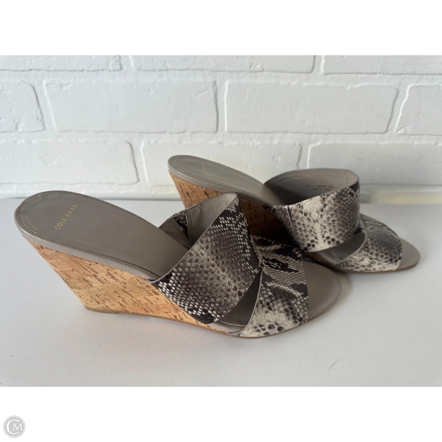 Sandals Heels Wedge By Cole-haan In Brown & Cream, Size: 10
