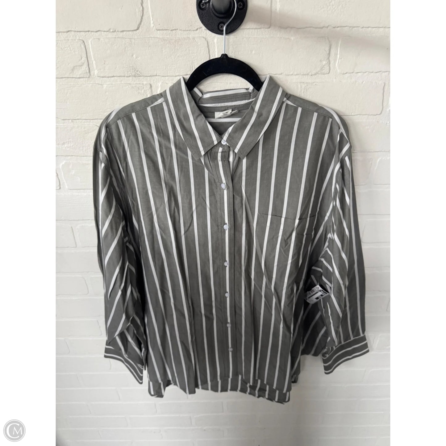 Top Long Sleeve By Ana In Grey & White, Size: Xxl