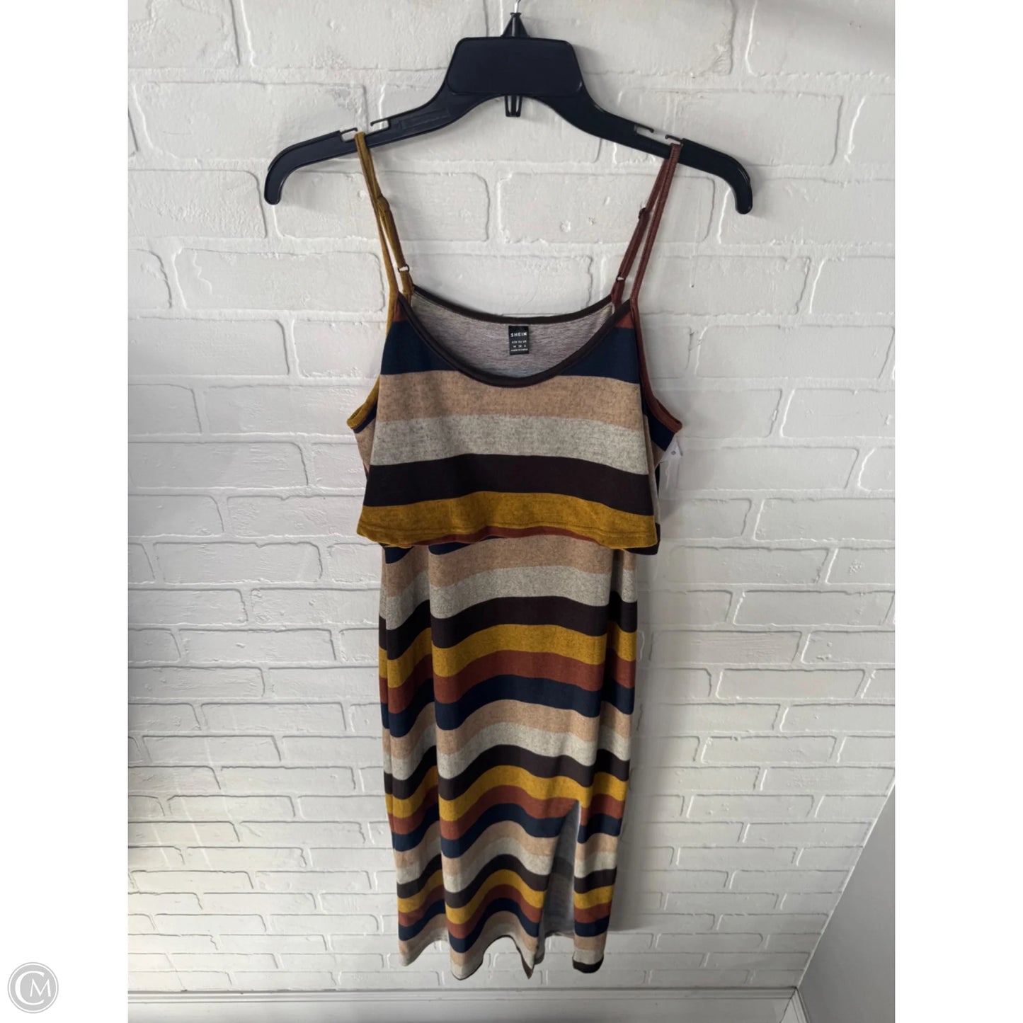 Dress Casual Midi By Shein In Brown & Yellow, Size: S