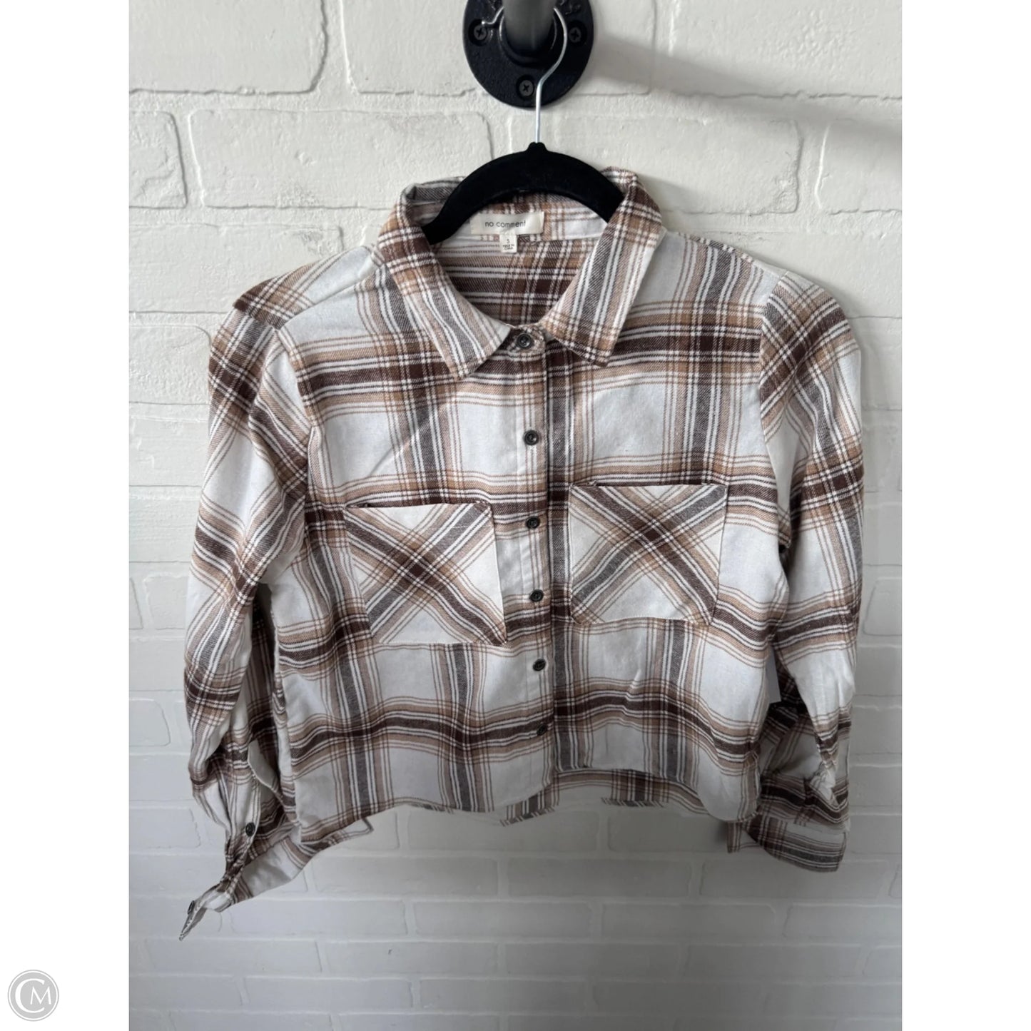 Top Long Sleeve By No Comment In Brown & Cream, Size: S