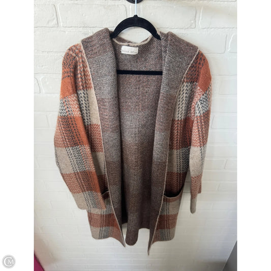 Sweater Cardigan By Be Cool In Orange & Tan, Size: M