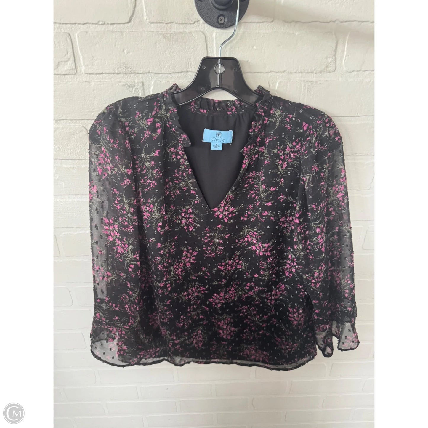 Top Long Sleeve By Cece In Black & Pink, Size: M