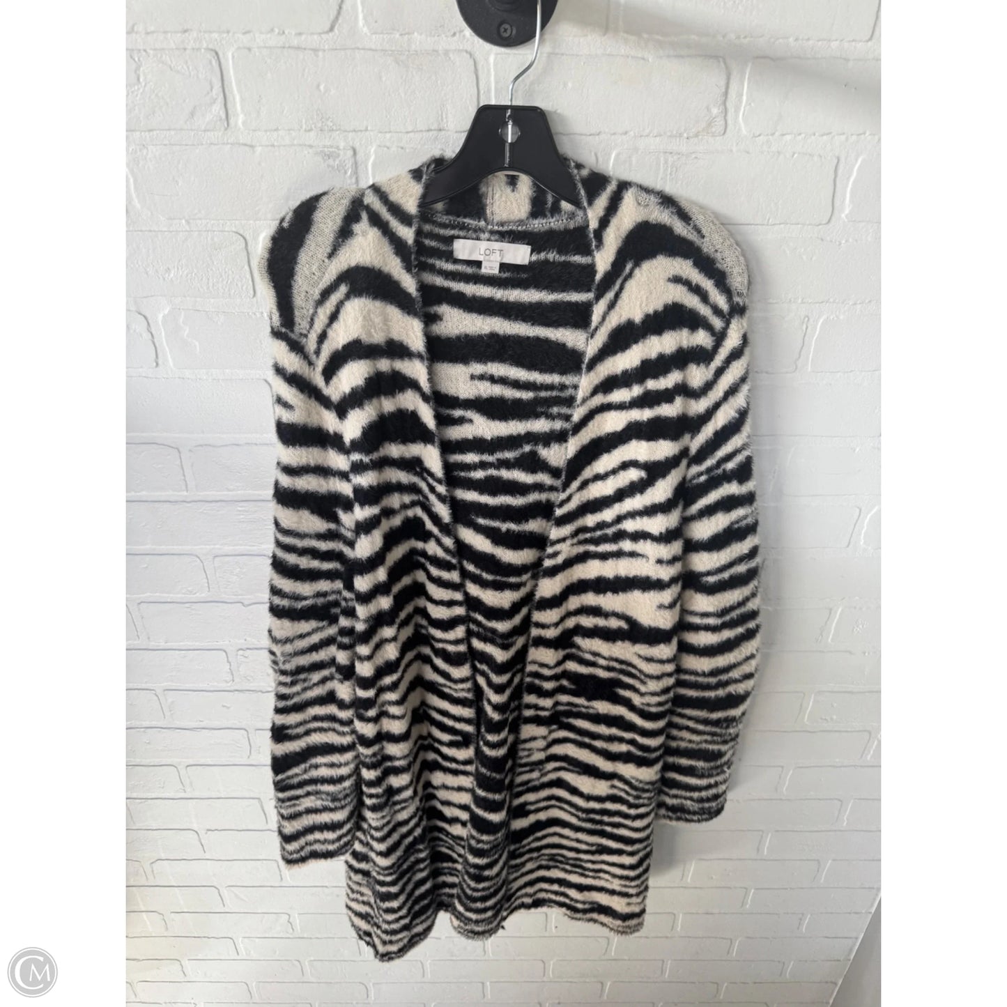 Sweater Cardigan By Loft In Black & Cream, Size: Xl