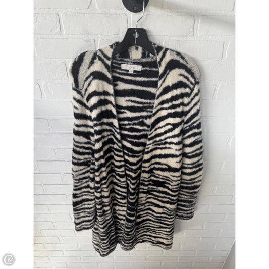 Sweater Cardigan By Loft In Black & Cream, Size: Xl