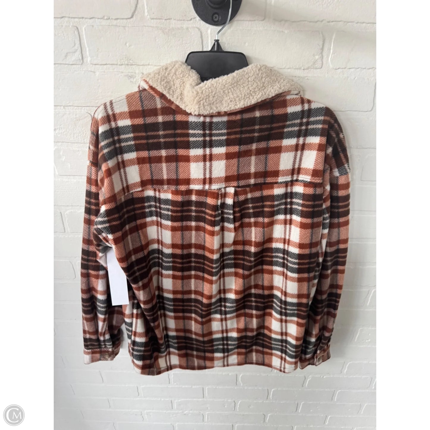 Jacket Shirt By Almost Famous In Brown & White, Size: L