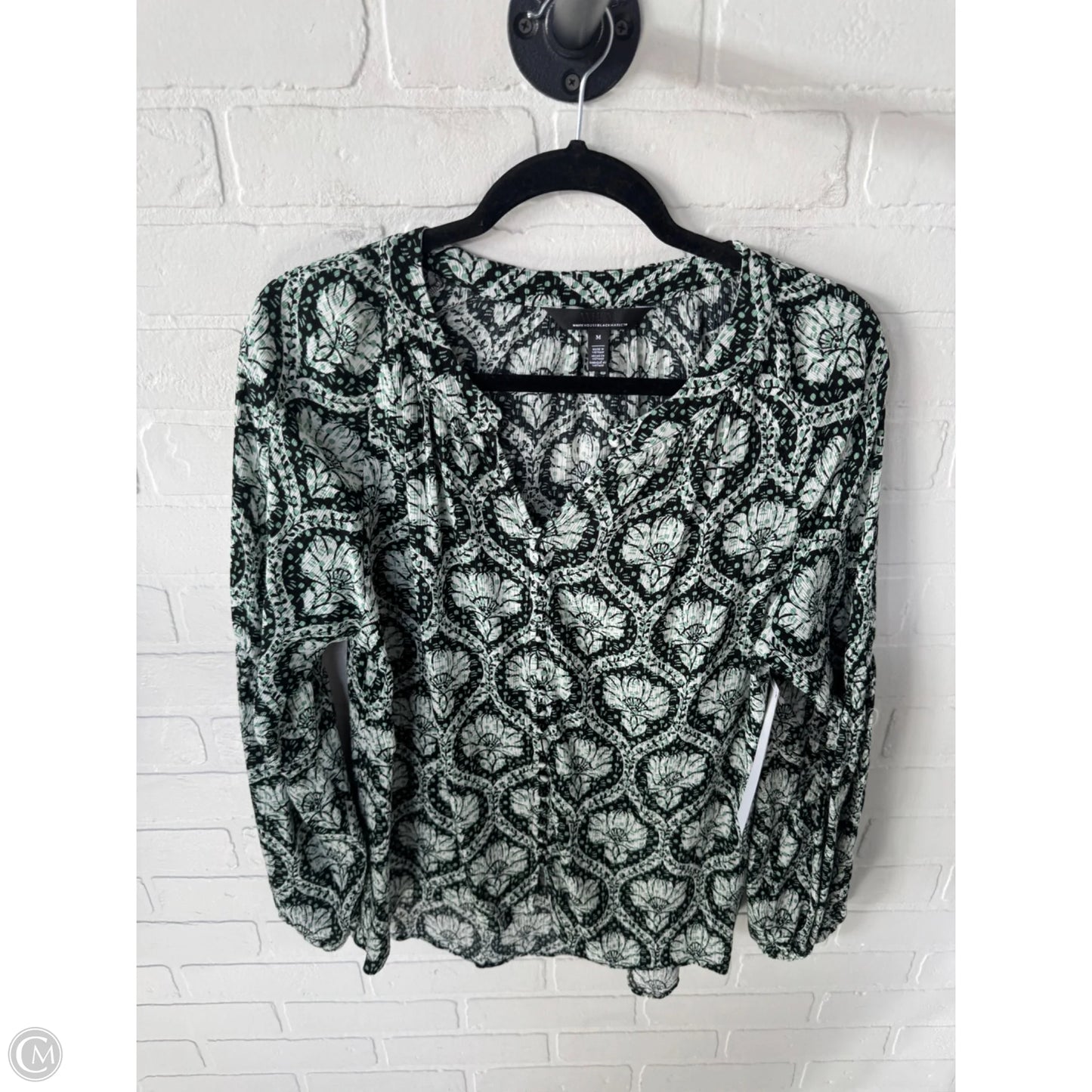 Top Long Sleeve By White House Black Market In Black & Green, Size: M