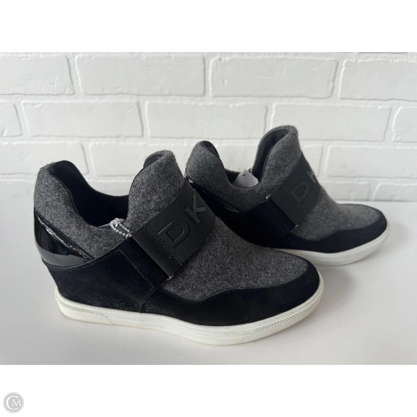 Shoes Heels Wedge By Dkny In Black & Grey, Size: 9.5