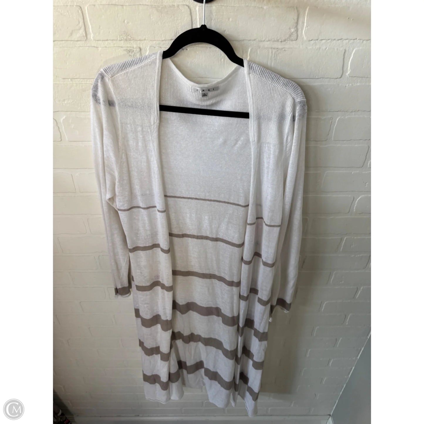 Sweater Cardigan By Cabi In Tan & White, Size: L