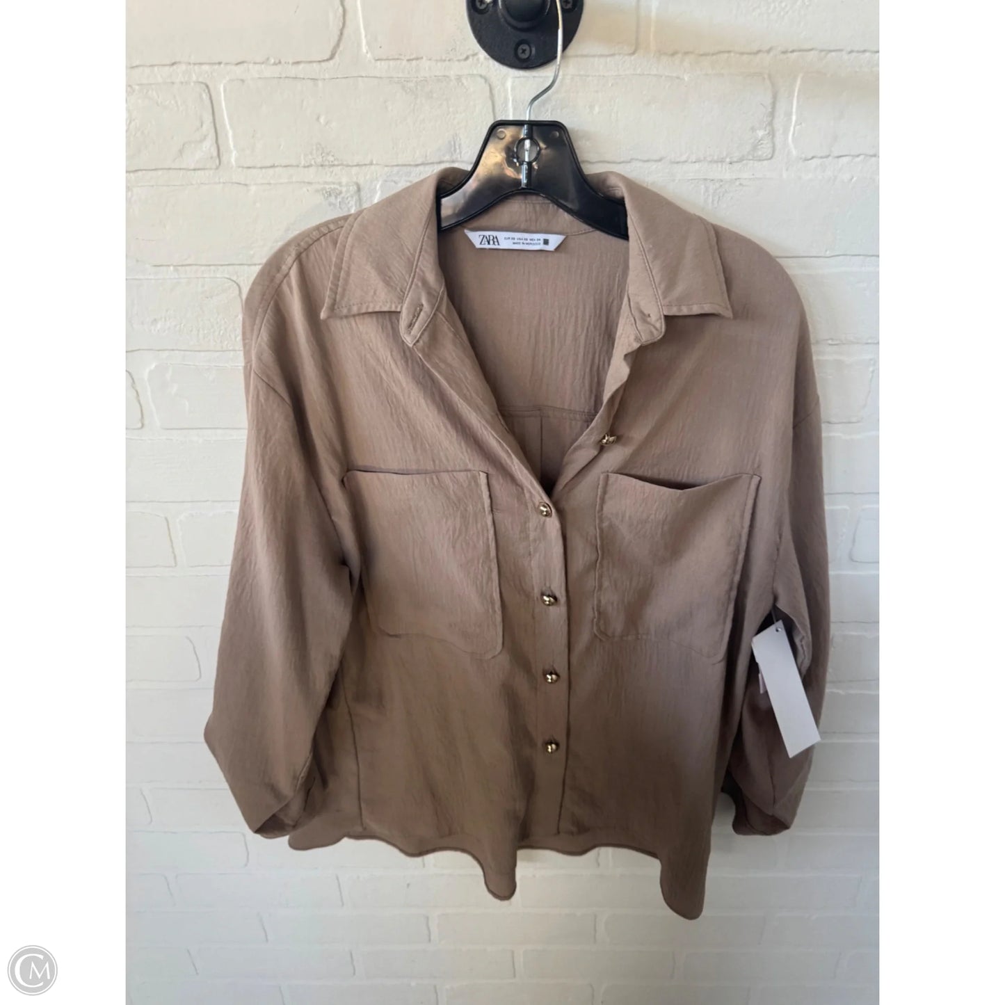 Top Long Sleeve By Zara In Tan, Size: Xs