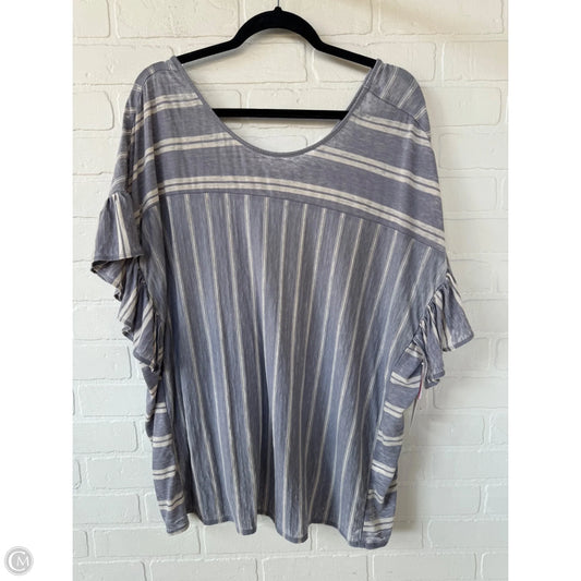 Top Short Sleeve By Lucky Brand In Cream & Grey, Size: 1x