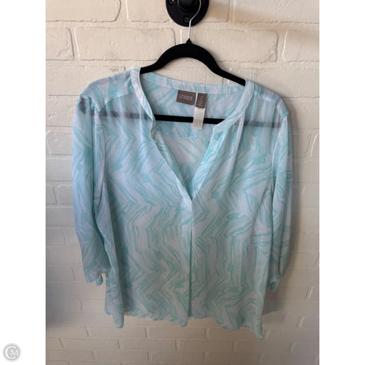 Top 3/4 Sleeve By Chicos In Blue & White, Size: L