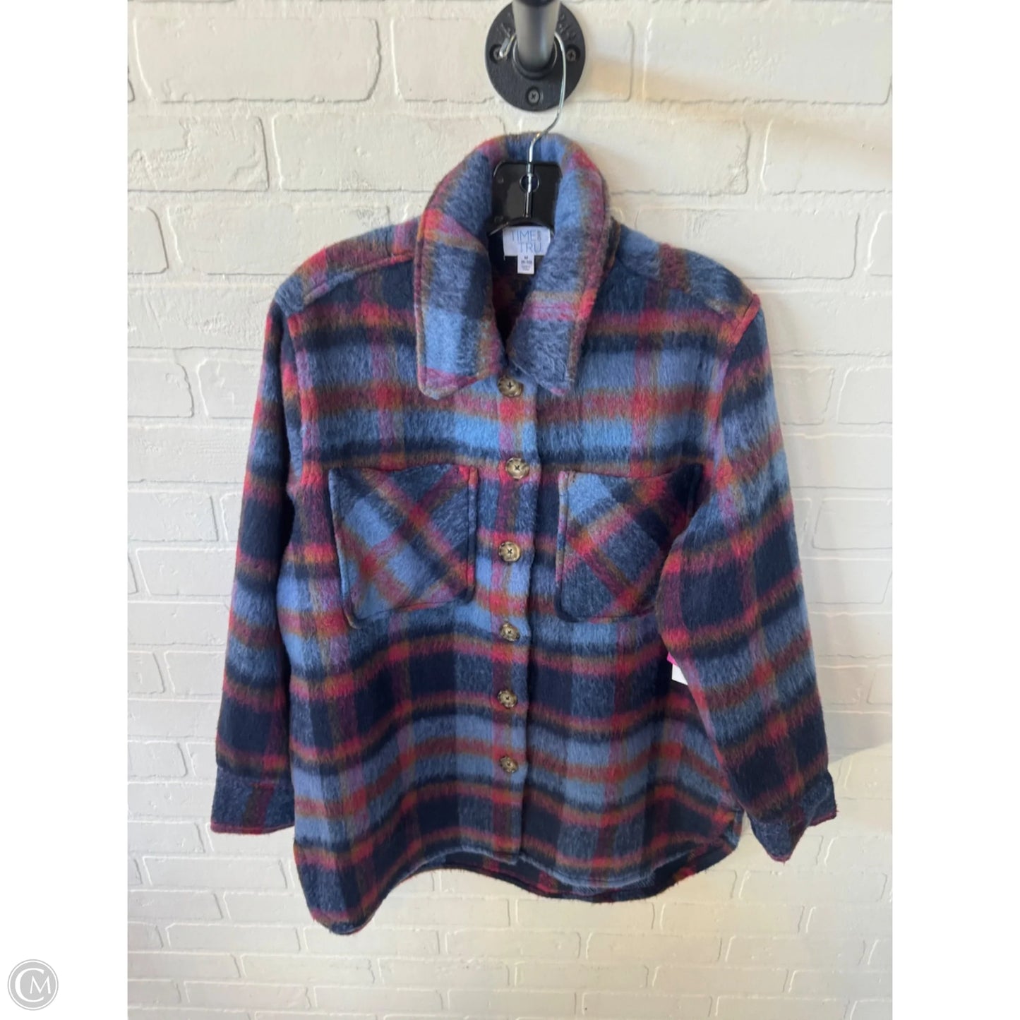 Jacket Shirt By Time And Tru In Blue & Brown, Size: M