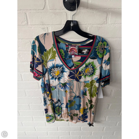 Top Short Sleeve Designer By Johnny Was In Blue & Tan, Size: M