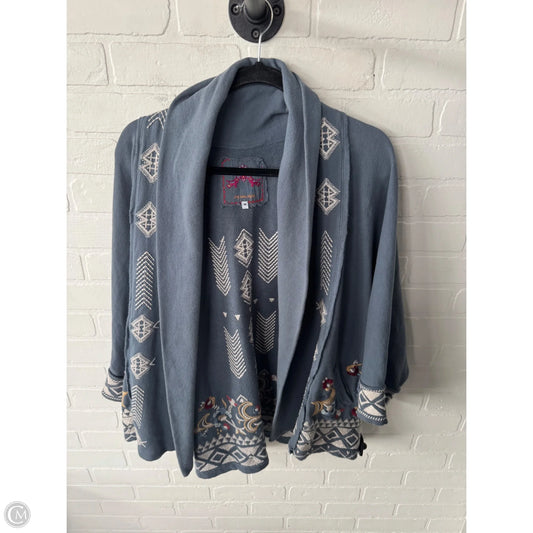 Cardigan Designer By Johnny Was In Blue & Cream, Size: M