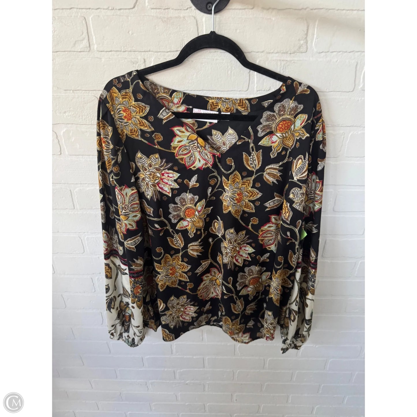 Top Long Sleeve By Belle By Kim Gravel In Black & Cream, Size: Xl