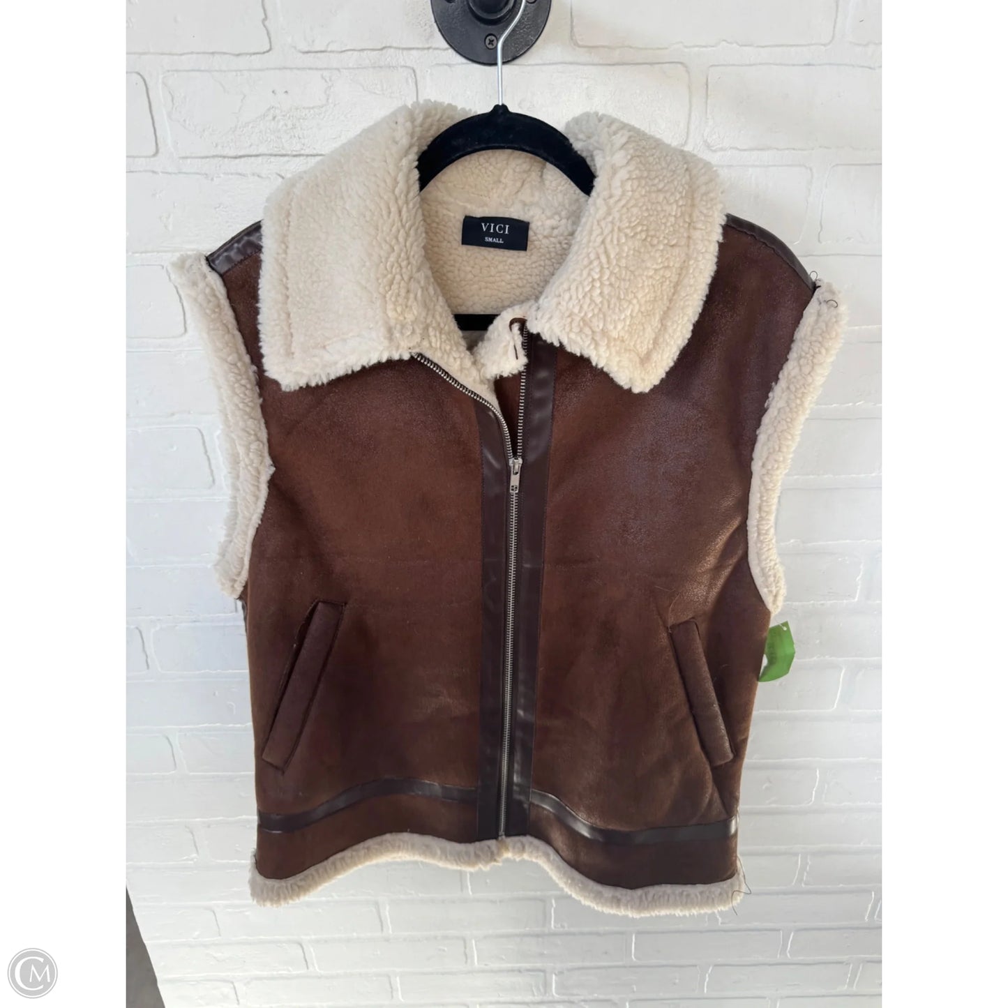 Vest Faux Fur & Sherpa By Vici In Brown & Cream, Size: S