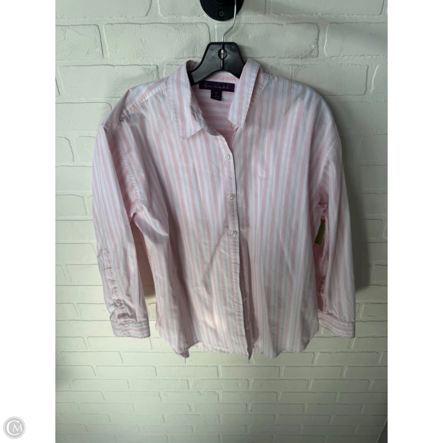 Top Long Sleeve By Gloria Vanderbilt In Pink & White, Size: M