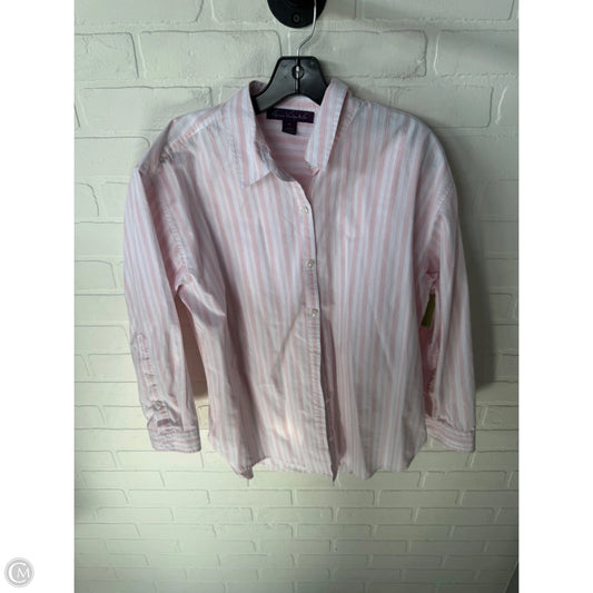 Top Long Sleeve By Gloria Vanderbilt In Pink & White, Size: M
