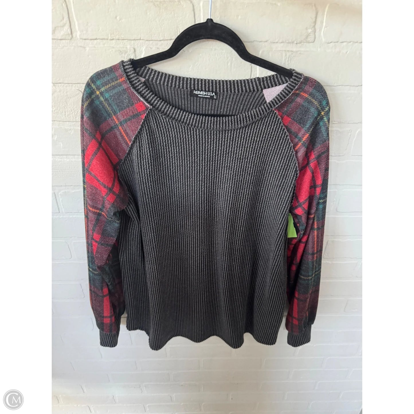 Top Long Sleeve By Heimish Usa In Grey & Red, Size: L