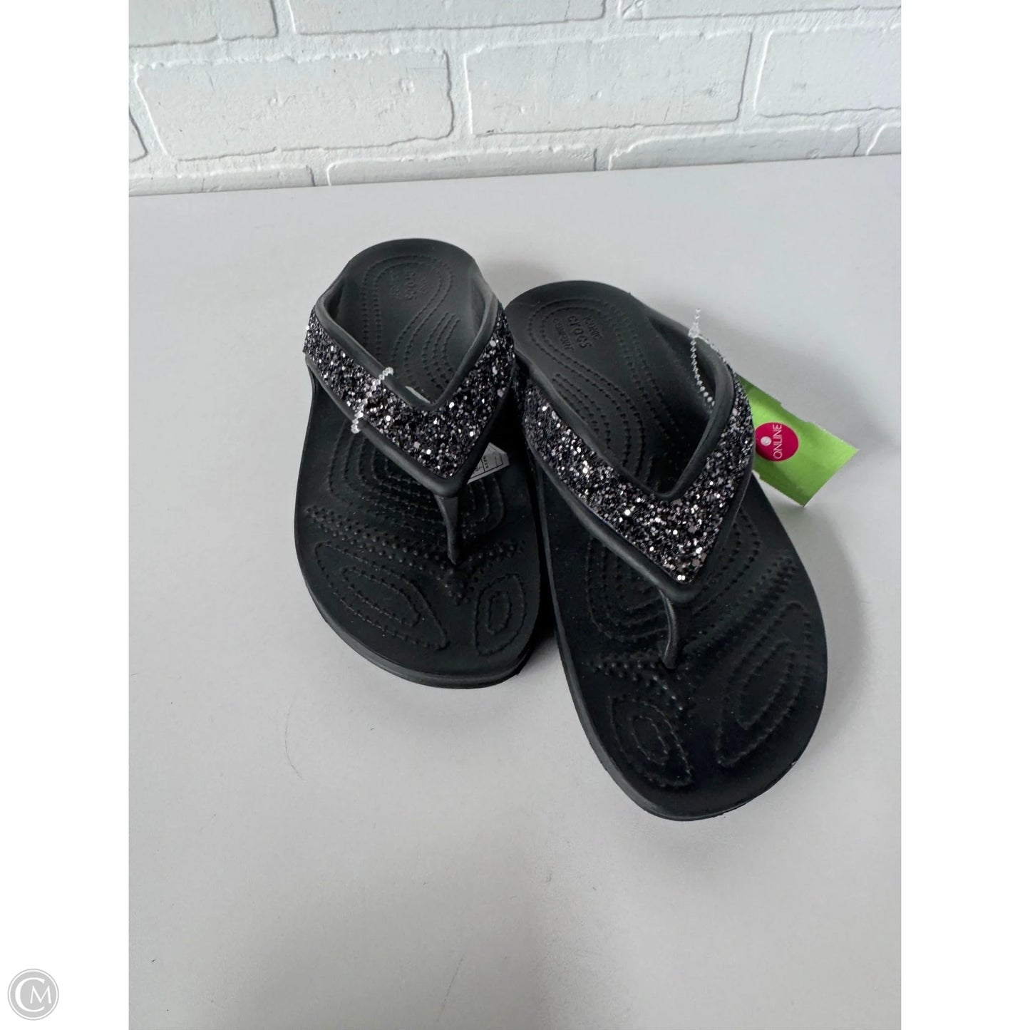 Sandals Flip Flops By Crocs In Black, Size: 7