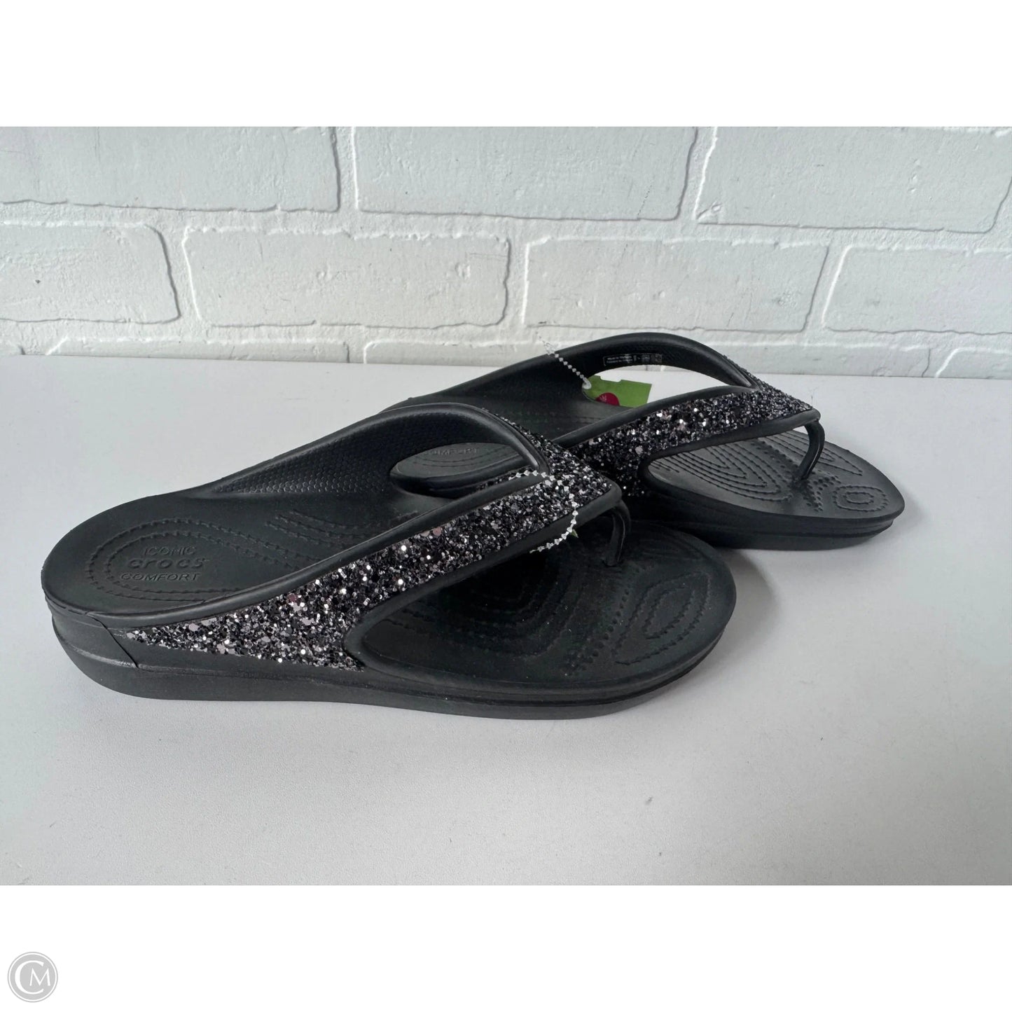 Sandals Flip Flops By Crocs In Black, Size: 7
