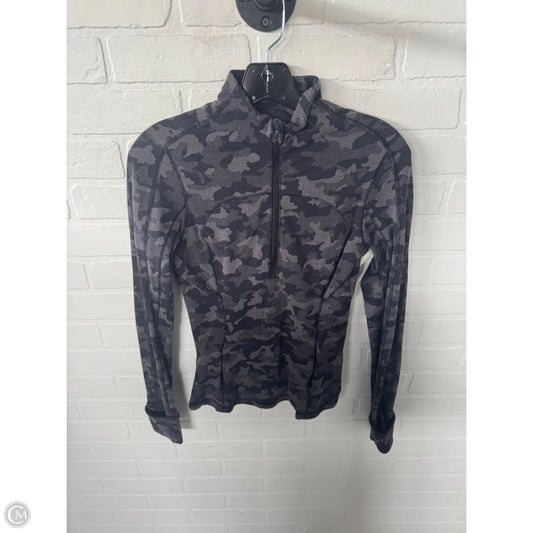 Athletic Top Long Sleeve Collar By Lululemon In Black & Grey, Size: S