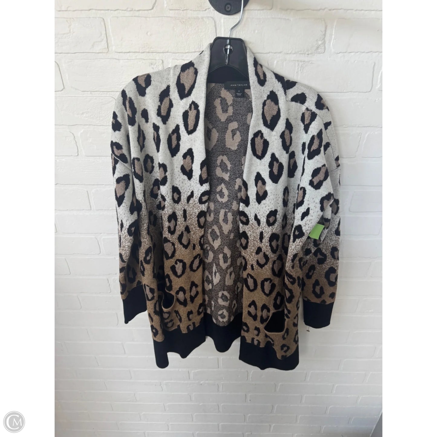 Sweater Cardigan By Ann Taylor In Black & Gold, Size: M