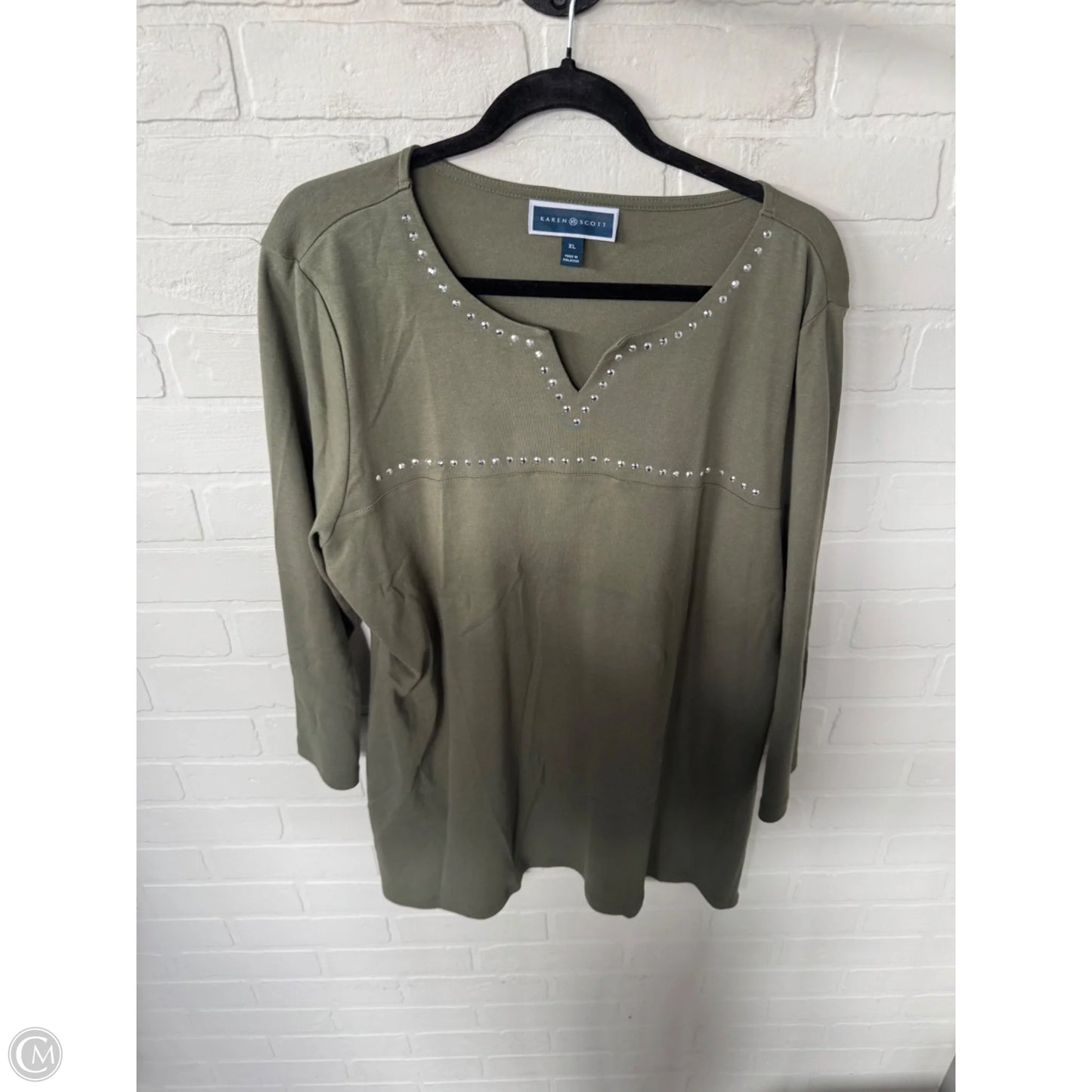Top 3/4 Sleeve By Karen Scott In Green, Size: Xl