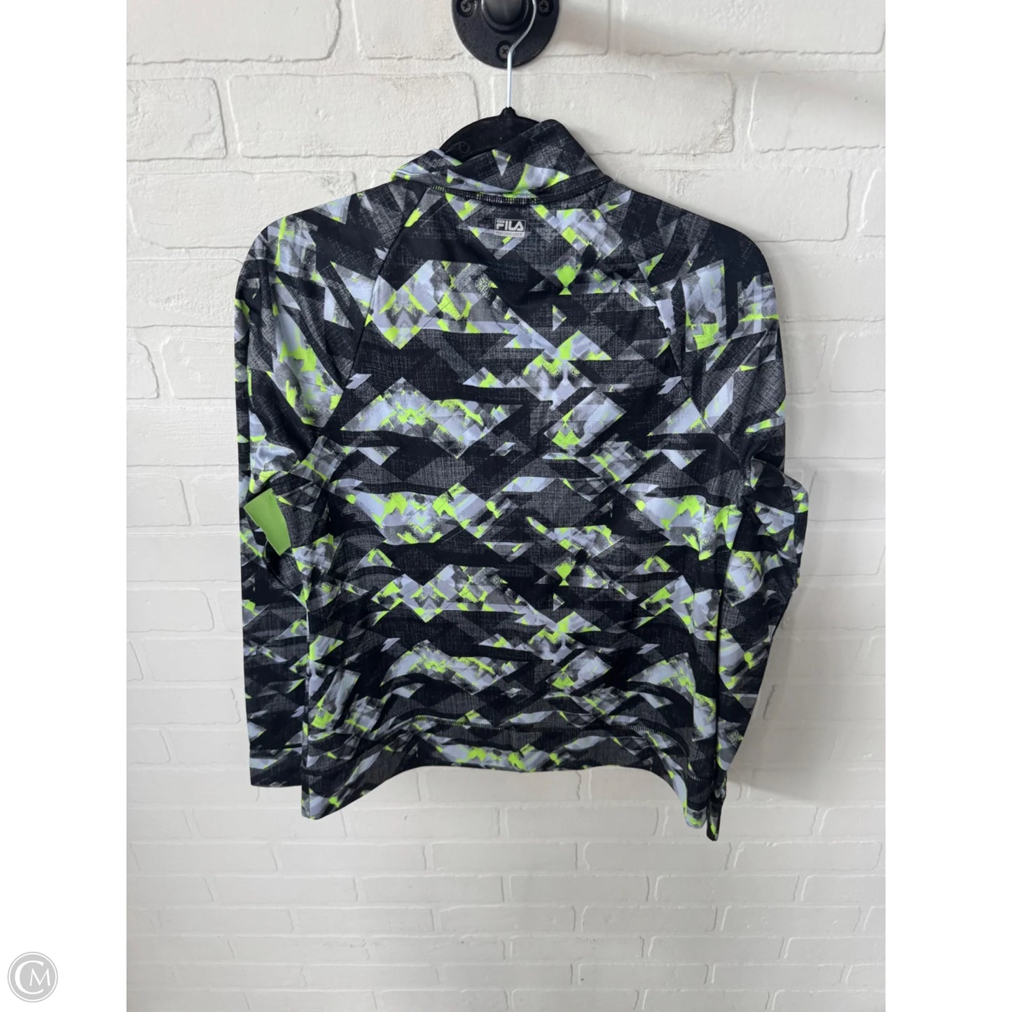 Athletic Top Long Sleeve Collar By Fila In Black & Grey, Size: M