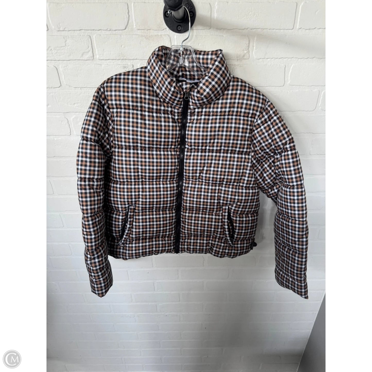 Jacket Puffer & Quilted By Time And Tru In Black & Tan, Size: M