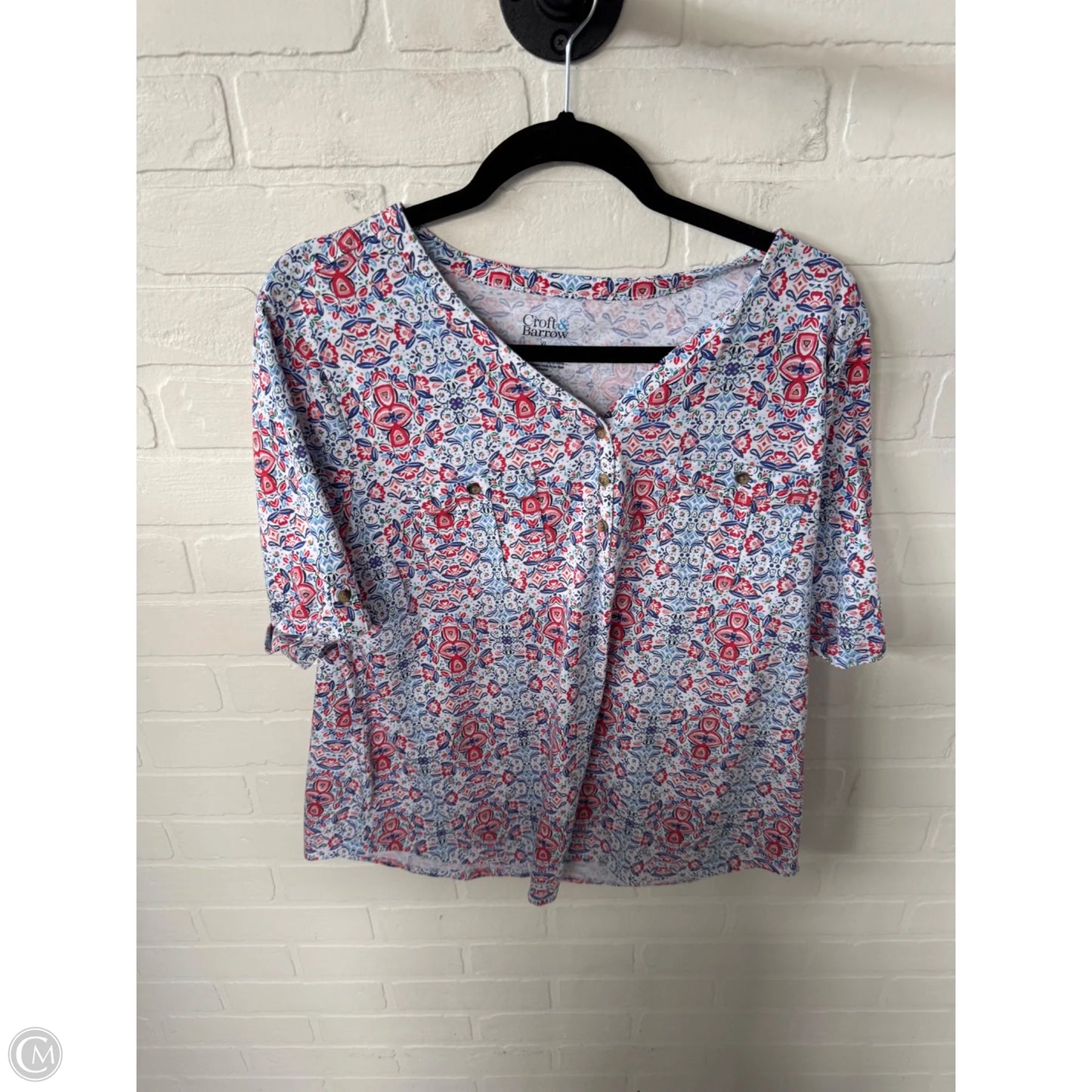 Top Short Sleeve By Croft And Barrow In Blue & White, Size: Xl
